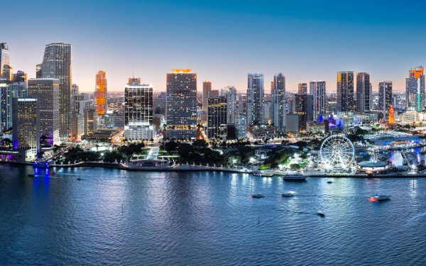 Downtown Miami Night Skyline by the bay