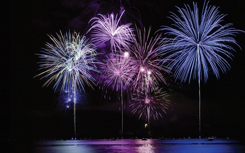 Fourth of July fireworks over the ocean