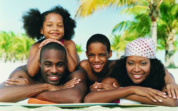 Portrait of family on beach