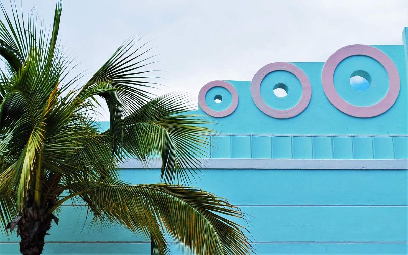 Art Deco architecture in South Beach with pastel colors