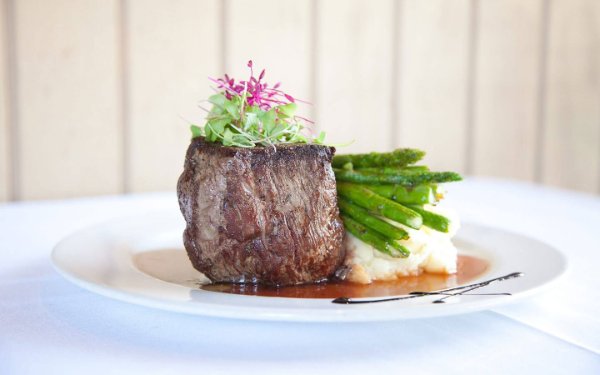 Steak and vegetables at Chef Adrienne's Vineyard Restaurant and Bar