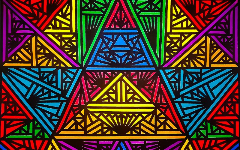 Colorful geometric "The Temple" by Miami artist Marcus Blake