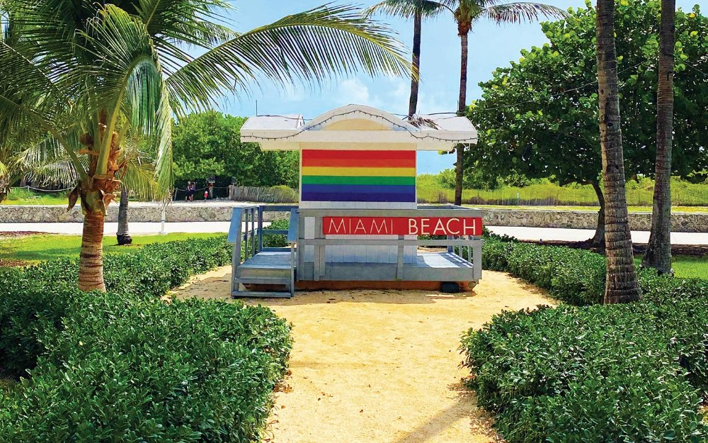 LGBTQ+ themed lifeguard stand on Miami Beach