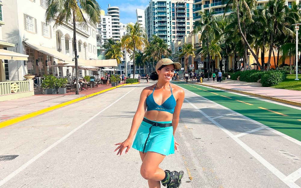 Caro the Tour Guide rollerblading on Ocean Drive