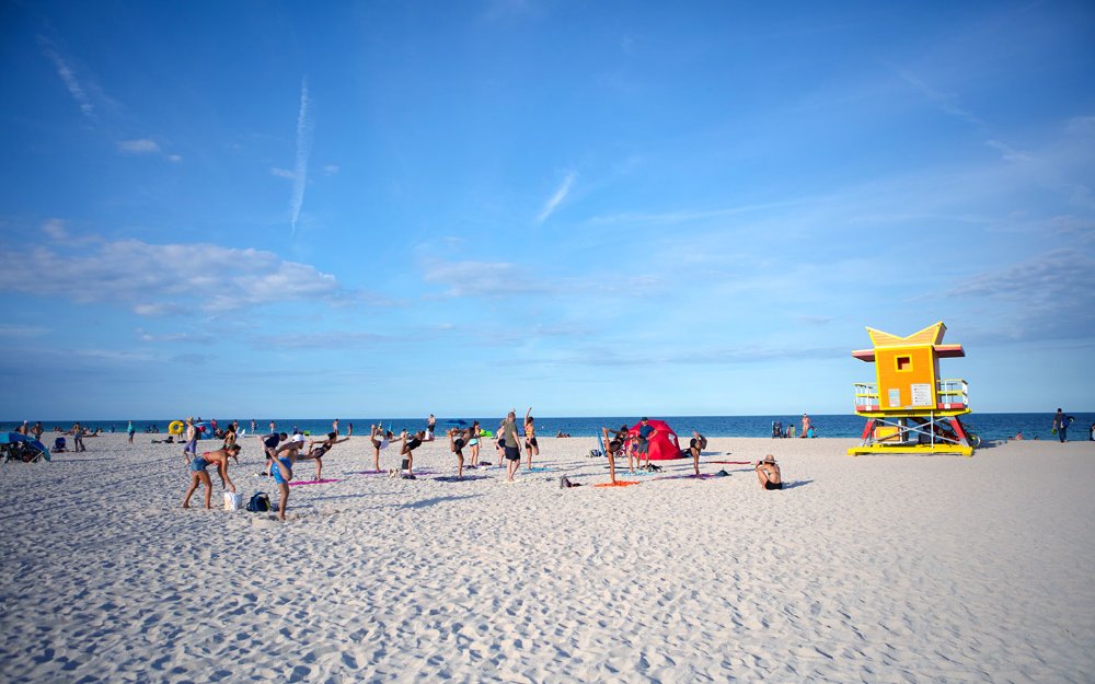 Yoga at 3rd Street beach in South Beach