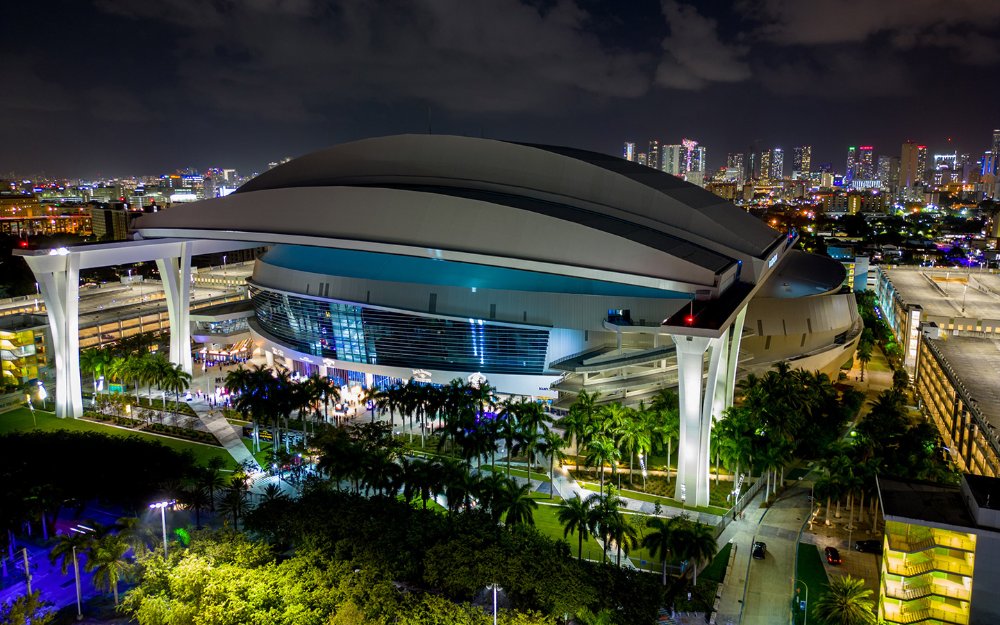 Aerial view of loanDepot at night