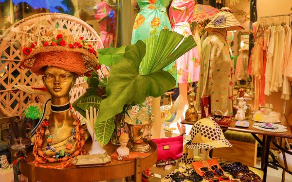 Clothes and hats and vintage items displayed at The House of Findings