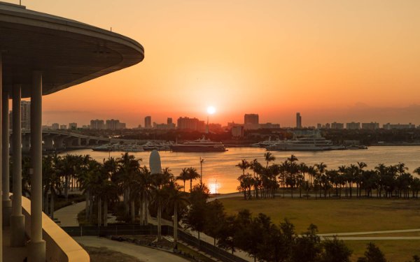 Miami View sunset and Miami Beach from Frost Science Museum in Downtown Miami