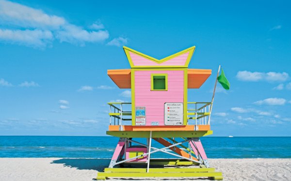 Pink Lifeguard Tower on the Sands of Miami Beach