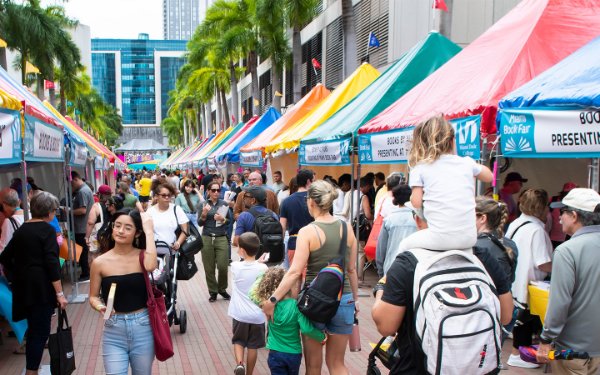 Row of tents at Miami Book Fair