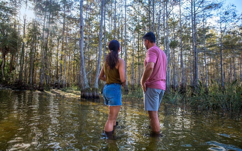 Couple swamp hiking at Big Cypress